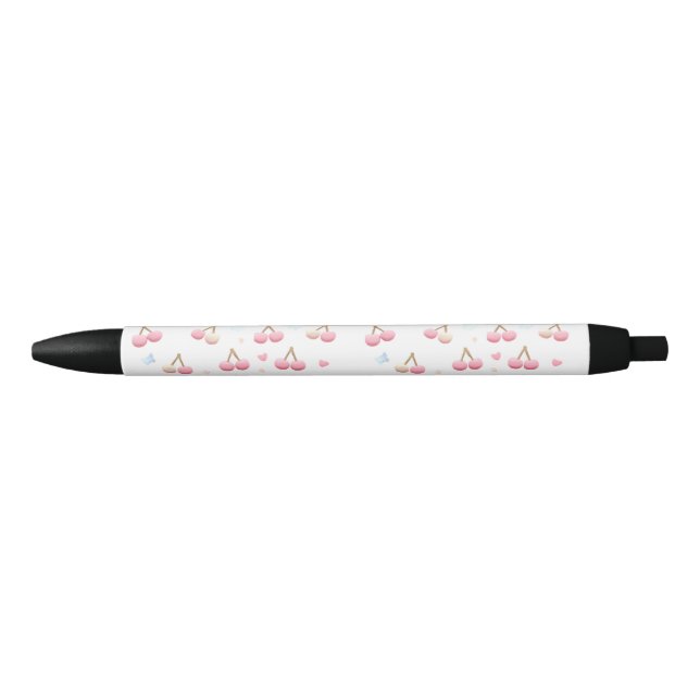 Stylo Noir Cute Pastel Pink Cherry Pattern Ink Pen (Devant)