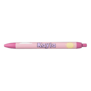 Stylo Noir Cute Pastel Pink Nom Nuages École Étudiant