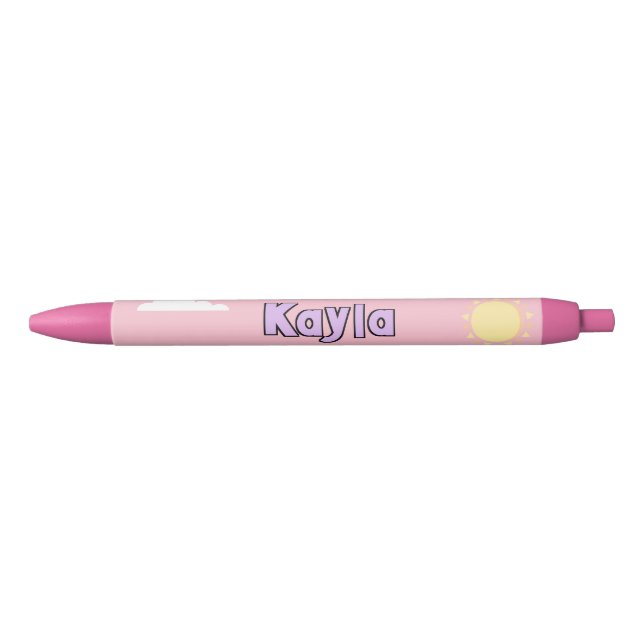 Stylo Noir Cute Pastel Pink Nom Nuages École Étudiant (Devant)