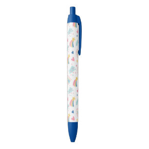 Stylo Noir Cute Rainbow Hearts & Clouds Motif