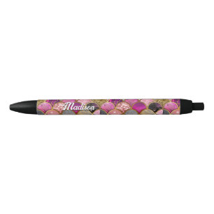 Stylo Noir Cute rose rose or sirène échelles girly