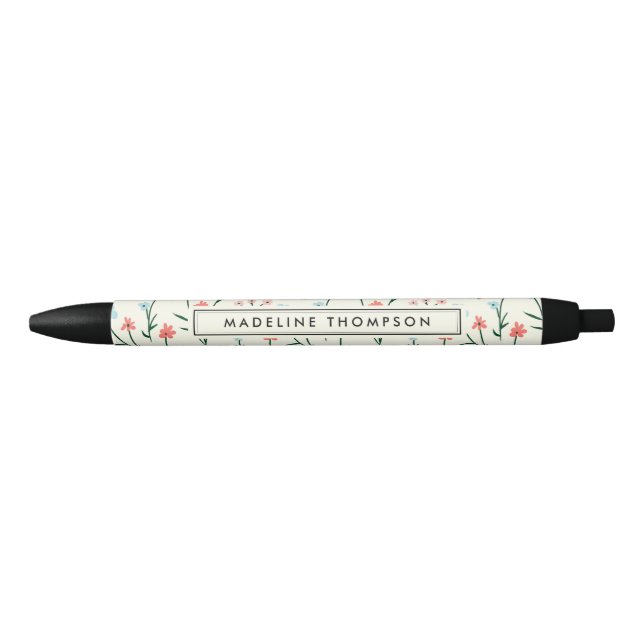 Stylo Noir Cute Simple Botanical Pink Blue Flower Floral (Devant)