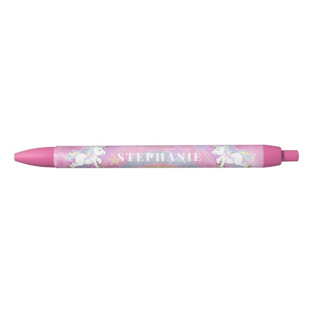 Stylo Noir Cute Unicorn Design - Personalize  Pencil (Devant)