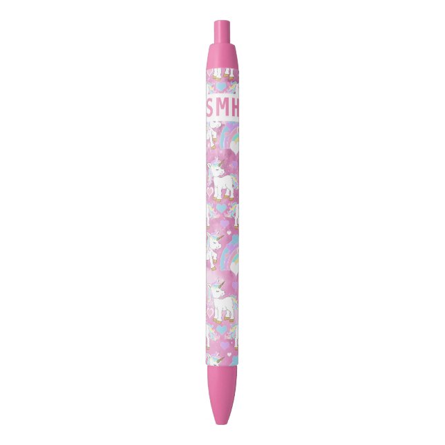 Stylo Noir Cute Unicorn Pattern - Personalize  (devant Vertical)