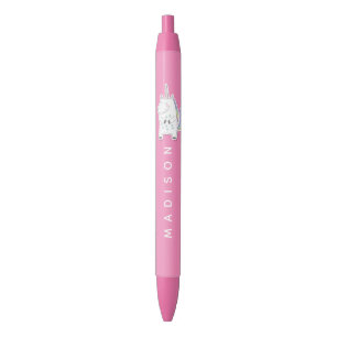 Stylo Noir Cute Unicorn - Personnalisé Rose Girls