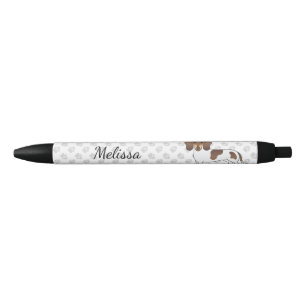 Stylo Noir Dachshund à poil court chocolat et tan & Nom