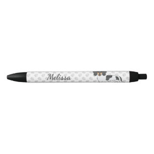 Stylo Noir Dachshund à poil court piebaldo noir et feu & Nom