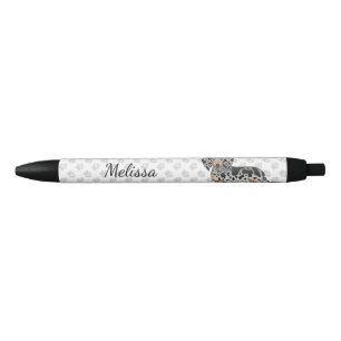 Stylo Noir Dachshund à poil long noir et tan panaché & Nom