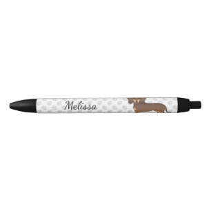 Stylo Noir Dachshund à poils courts chocolat et tan & nom
