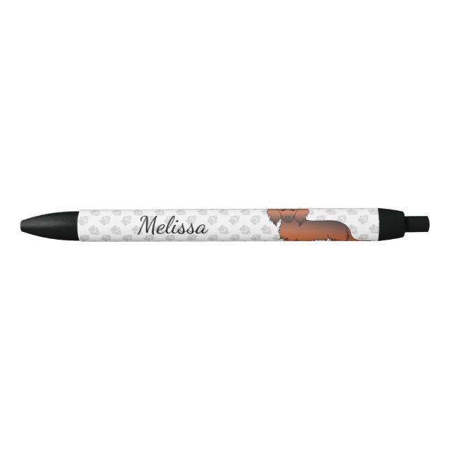 Stylo Noir Dachshund de dessin animé à poil long couleur roug (Devant)