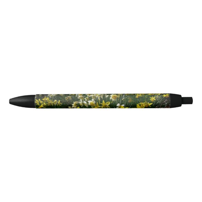 Stylo Noir Daffodiles jaunes et blancs Fleurs de printemps (Devant)