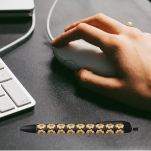 Stylo Noir Dahlia Jaune sur le motif Floral Noir