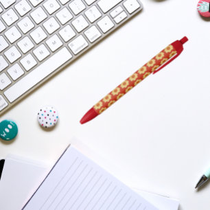 Stylo Noir Dahlia Jaune sur le motif Floral Rouge