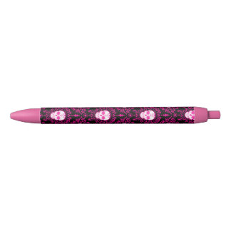 Stylo Noir Damassé morte - motif de crâne de sucre