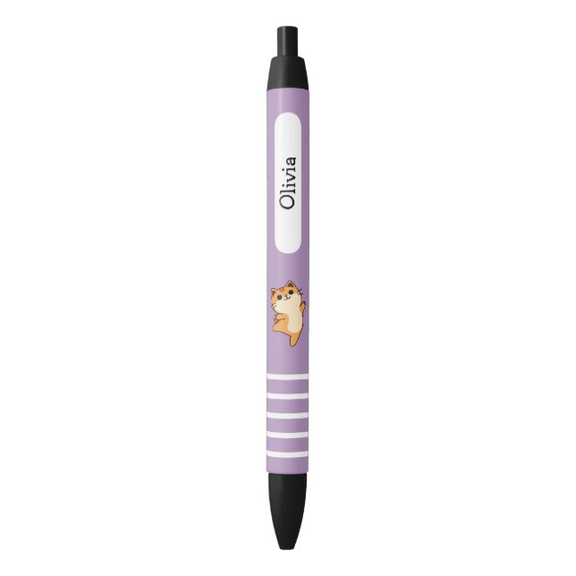 Stylo Noir Danser Danser Chat Orange, Personnalisé, Violet (devant Vertical)