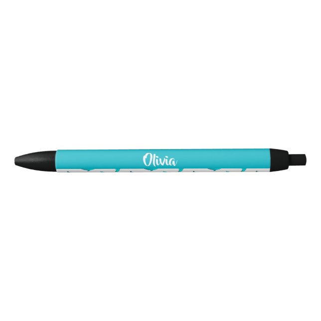 Stylo Noir Dauphins bleus sur blanc (Devant)