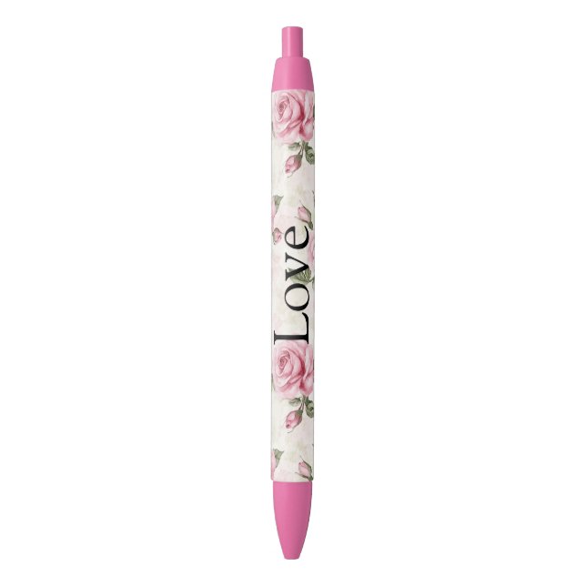 Stylo Noir De jolies roses roses (devant Vertical)
