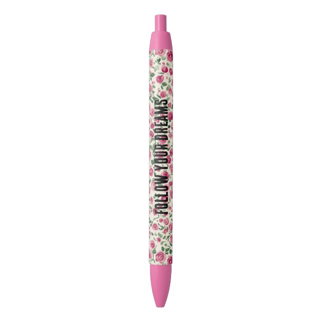 Stylo Noir De jolies roses roses (devant Vertical)