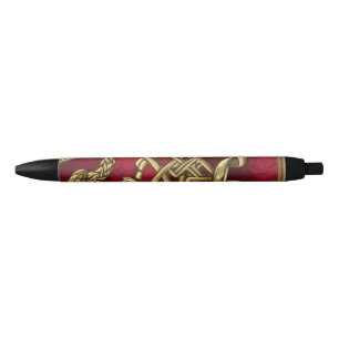 Stylo Noir décor médiéval rouge et or