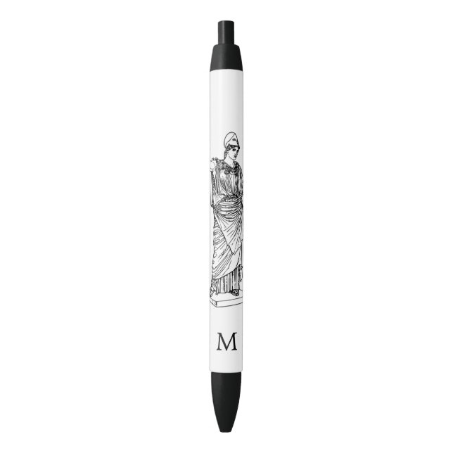 Stylo Noir Déesse grecque Athéna & monogramme sur fond blanc (devant Vertical)