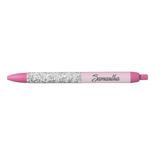 Stylo Noir Dégradé et cristaux roses solides (Devant)