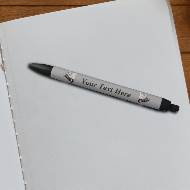 Stylo Noir Déplaisant Gothique Aile du crâne d'abeille Insect (Two spooky Gothic bees with skulls on wings on grey writing pen.)