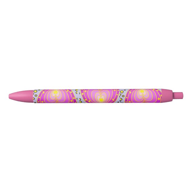 Stylo Noir Design Coeur coloré (Devant)