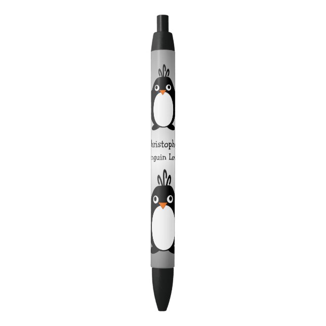 Stylo Noir Design de pingouin personnalisé (devant Vertical)
