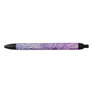 Stylo Noir Design floral complexe dans les tons violets et bl