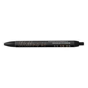 Stylo Noir Design Gold Foil Script Effet Mariage Faveur