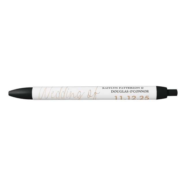 Stylo Noir Design Gold Foil Script Effet Mariage Faveur (Devant)