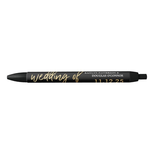 Stylo Noir Design Gold Foil Script mariage Favor (Devant)