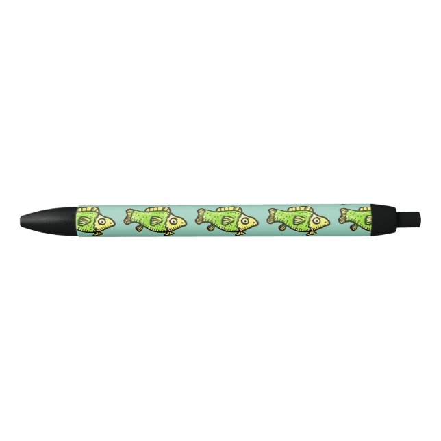 Stylo Noir Dessin animé drôle poisson vert (Devant)