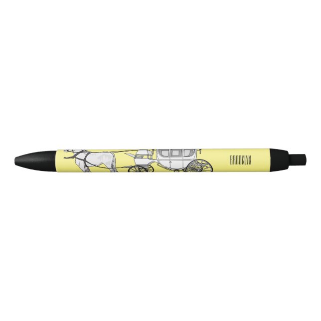 Stylo Noir dessin animé mariage cheval & calèche (Devant)