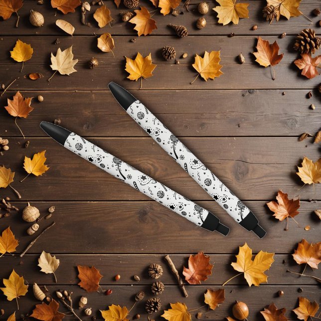 Stylo Noir Dessin de la ligne d'Halloween noir et blanc (Créateur téléchargé)