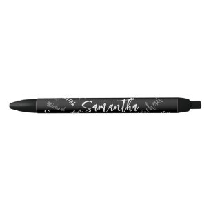 Stylo Noir Deux noms couple motif monogramme noir gris blanc