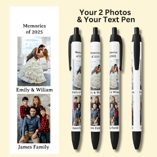 Stylo Noir DEUX Photos, Nom Date, votre Texte sur Blanc, Noir