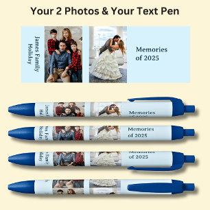 Stylo Noir DEUX Photos, Nom Date, votre Texte sur Bleu