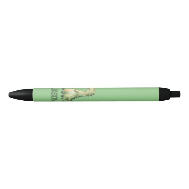 Stylo Noir Dinosaure Aquarelle Cute Avec Nom Enfant (Devant)