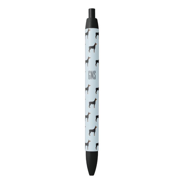 Stylo Noir Doberman Chiens Motif Monogrammé (devant Vertical)