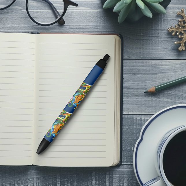 Stylo Noir Dragon chinois vert Koi (Créateur téléchargé)