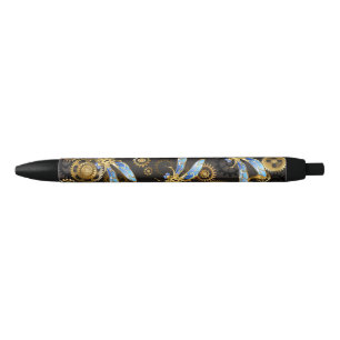 Stylo Noir Dragonflies de Steampunk sur arrière - plan rayé