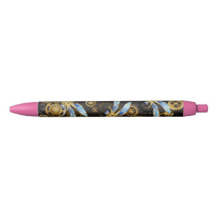 Stylo Noir Dragonflies de Steampunk sur arrière - plan rayé b