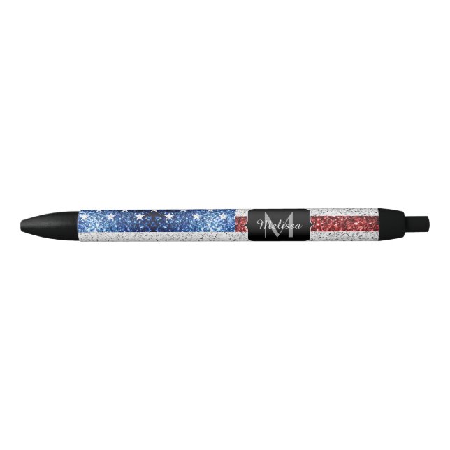 Stylo Noir Drapeau américain rouge blanc brillant parties sci (Devant)
