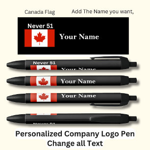 Stylo Noir Drapeau canadien personnalisé Jamais 51 Noir
