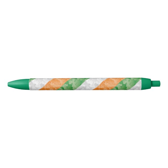 Stylo Noir Drapeau de l'Irlande avec motif shamrock (Devant)
