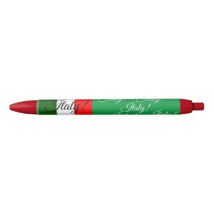 Stylo Noir Drapeau italien avec couleurs de drapeau et texte 