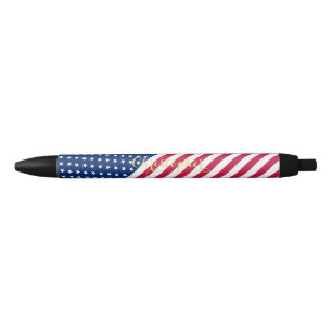 Stylo Noir Drapeau Patriotique USA Rouge Blanc Bleu Étoiles 