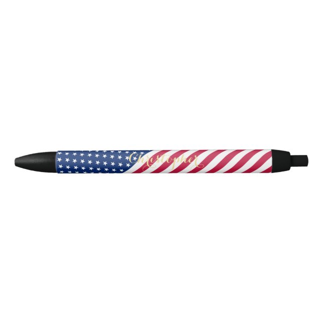 Stylo Noir Drapeau Patriotique USA Rouge Blanc Bleu Étoiles R (Devant)