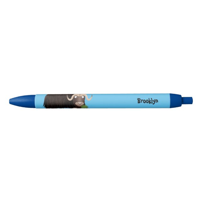 Stylo Noir Drôle dessin animé de boeuf musqué (Devant)